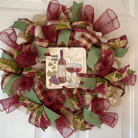 Wreath Design By Pat Other - Handmade Wreath/Vino Rosso Wreath/Wine Enthusiast/Door Wreath/Wall Decor